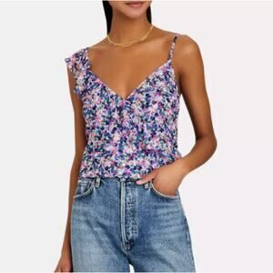 NEW Veronica Beard Floral 100% Silk Top Size 4 Ruffle Tank Violet Multi